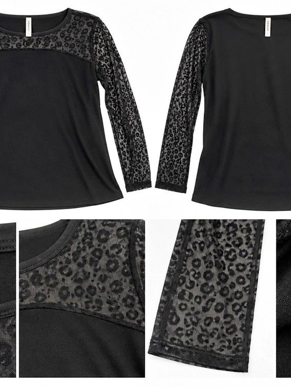 Emerald Long Sleeve Lace Animal Print Top in Black Large Like New